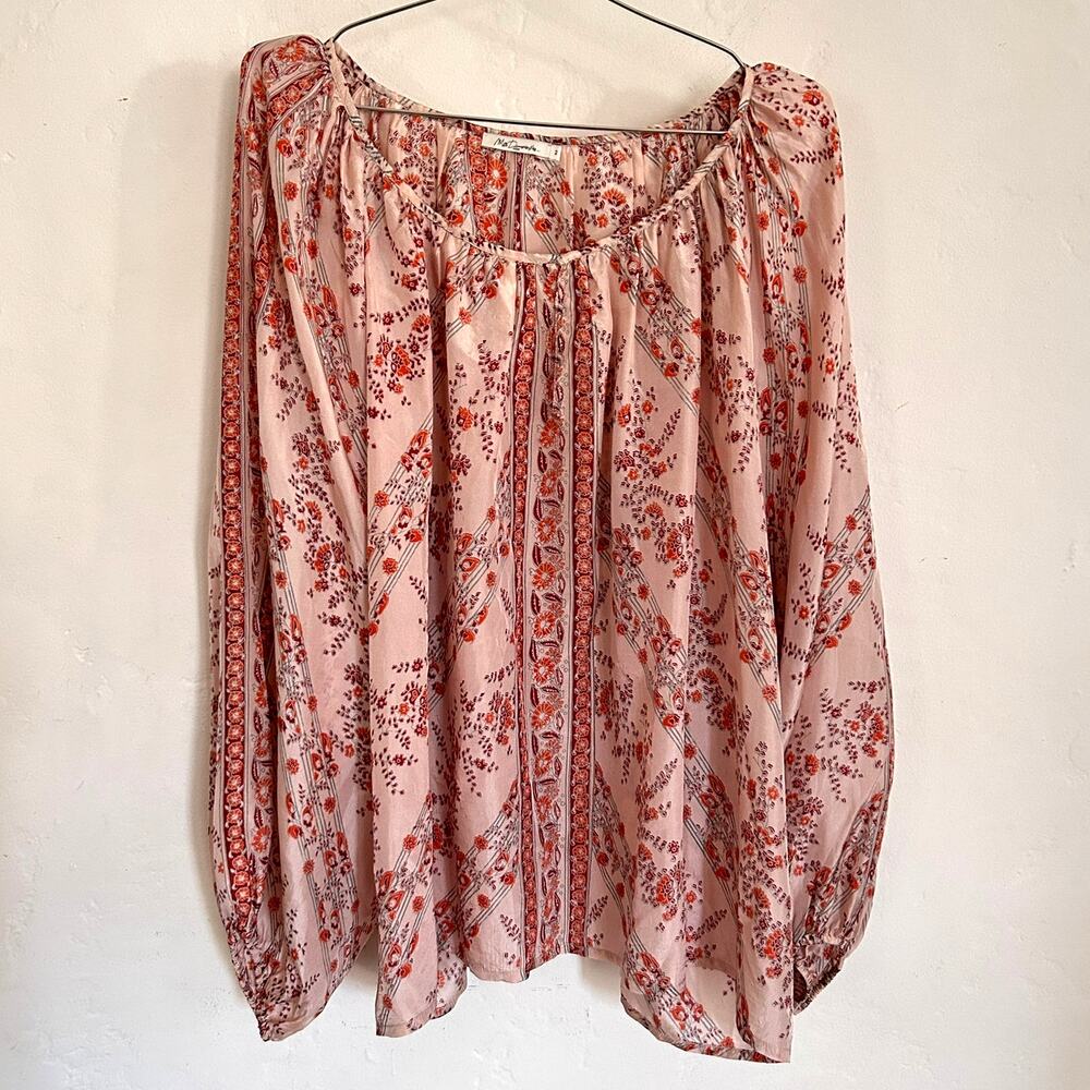 Mes Demoiselles Paris Silk Peasant Blouse – Bohemian Balloon Sleeve Top, Size T2